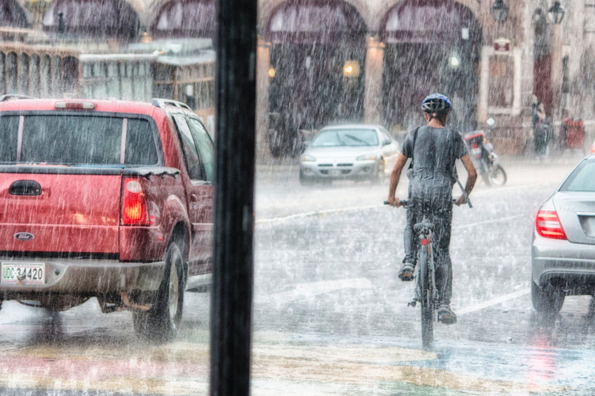 Outdoor cycling in rainy season