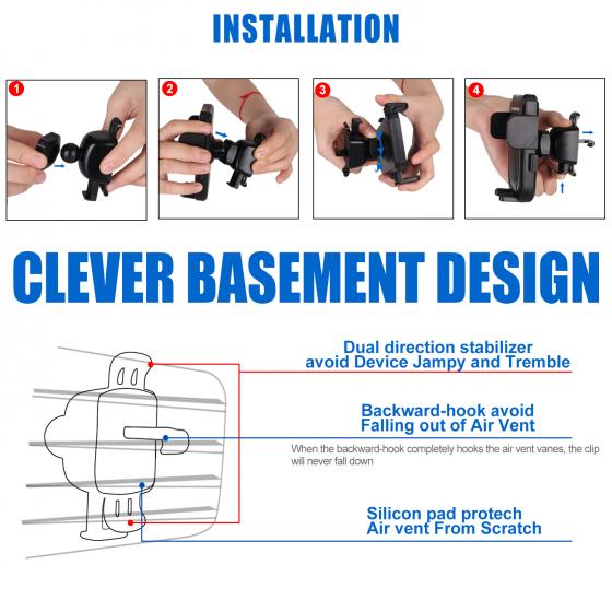 Air Vent Phone Mount  Auto-lock One hand Operate Universal Bicycle Stem Cell Phone Holder,Nylon Motorcycle Handlebar Mount Stable Cradle with 360° Rotation for iPhone Android GPS Other Devices from 4.7