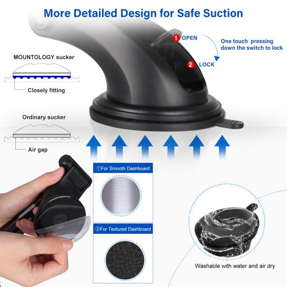 Dashboard Cell Phone Holder, Car Phone Mount Strong Suction Cup Phone Holder Extensible & Adjustable Windshield Phone Mount for 3.5