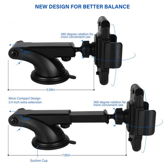 Dashboard Cell Phone Holder, Car Phone Mount Strong Suction Cup Phone Holder Extensible & Adjustable Windshield Phone Mount for 3.5
