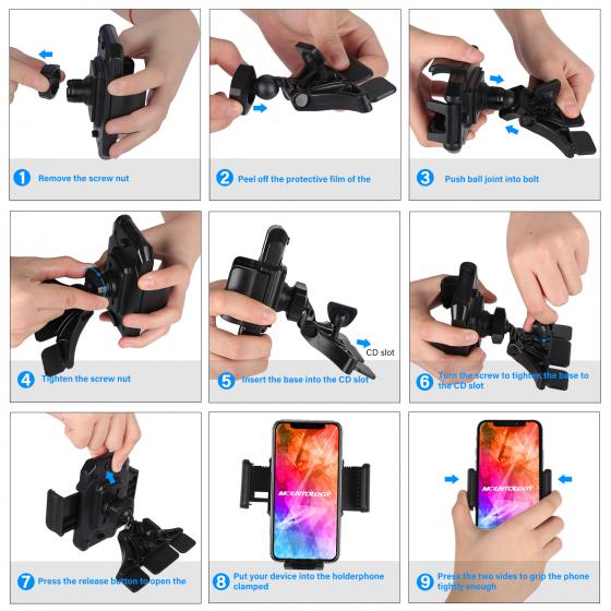 CD Slot Phone Mount Universal Bicycle Stem Cell Phone Holder,Nylon Motorcycle Handlebar Mount Stable Cradle with 360° Rotation for iPhone Android GPS Other Devices from 4.7