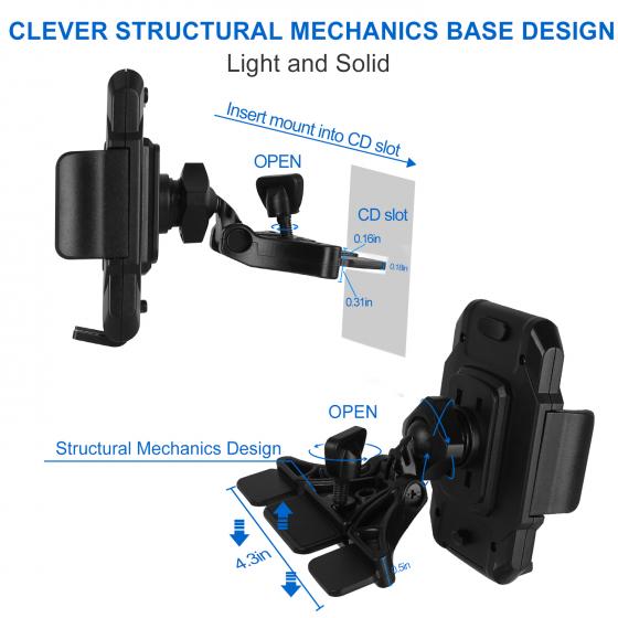 CD Slot Phone Mount Universal Bicycle Stem Cell Phone Holder,Nylon Motorcycle Handlebar Mount Stable Cradle with 360° Rotation for iPhone Android GPS Other Devices from 4.7