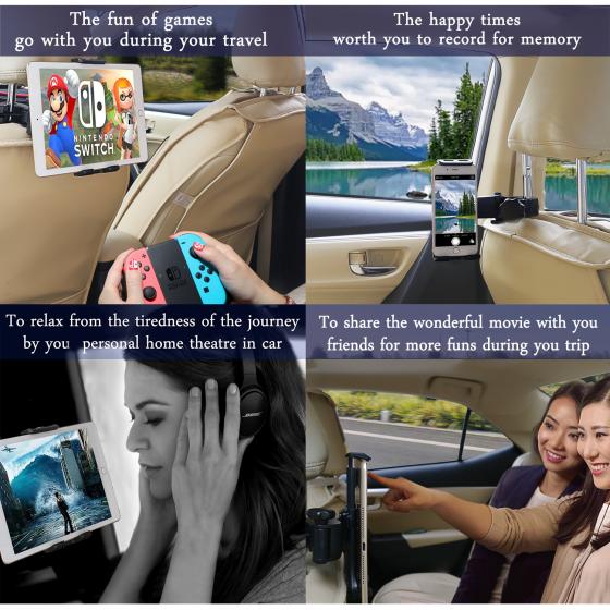 Tablet Holder, Car Headrest Mount Headrest Car Tablet Holder Folding Arm Phone Mount with Sliding Tabs for 4