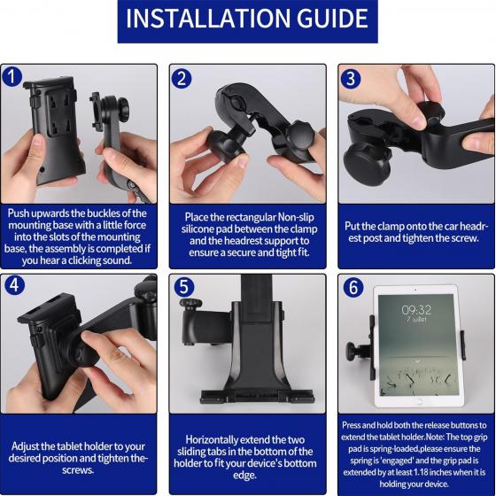 Tablet Holder, Car Headrest Mount Headrest Car Tablet Holder Folding Arm Phone Mount with Sliding Tabs for 4