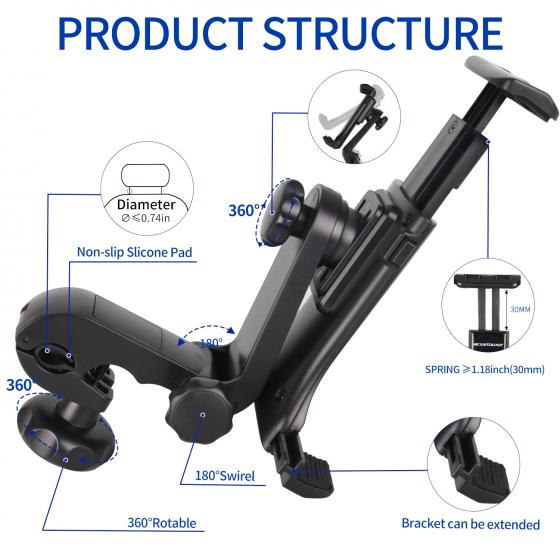 Tablet Holder, Car Headrest Mount Headrest Car Tablet Holder Folding Arm Phone Mount with Sliding Tabs for 4