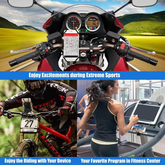 Bike Phone Holder - Bike & Motorcycle Cell Phone Mount Universal Bicycle Handlebar Mount Cellphone Holder for iPhone 8 7s 6s Plus 5s Android Smartphone with 360 Degree Rotation and 4 Rubber Bands