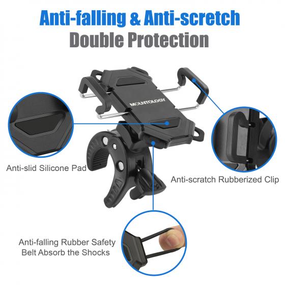 Bike Phone Holder - Bike & Motorcycle Cell Phone Mount Universal Bicycle Handlebar Mount Cellphone Holder for iPhone 8 7s 6s Plus 5s Android Smartphone with 360 Degree Rotation and 4 Rubber Bands