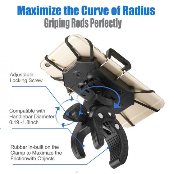 Bike Phone Holder - Bike & Motorcycle Cell Phone Mount Universal Bicycle Handlebar Mount Cellphone Holder for iPhone 8 7s 6s Plus 5s Android Smartphone with 360 Degree Rotation and 4 Rubber Bands