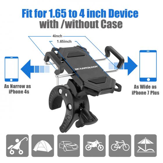 Bike Phone Holder - Bike & Motorcycle Cell Phone Mount Universal Bicycle Handlebar Mount Cellphone Holder for iPhone 8 7s 6s Plus 5s Android Smartphone with 360 Degree Rotation and 4 Rubber Bands